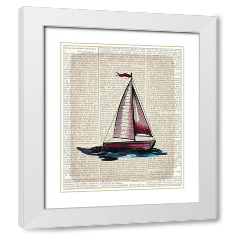 Newspaper Sailboat 4 White Modern Wood Framed Art Print with Double Matting by Kimberly, Allen