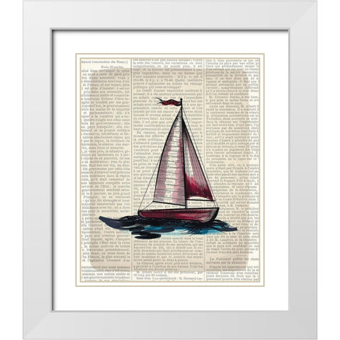 Newspaper Sailboat 4 White Modern Wood Framed Art Print with Double Matting by Kimberly, Allen
