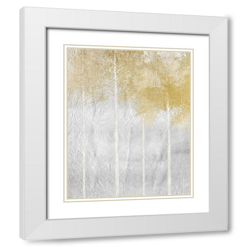 Golden Trees 2 White Modern Wood Framed Art Print with Double Matting by Kimberly, Allen