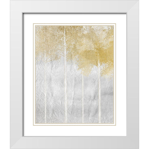 Golden Trees 2 White Modern Wood Framed Art Print with Double Matting by Kimberly, Allen