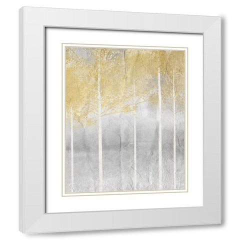 Golden Trees 3 White Modern Wood Framed Art Print with Double Matting by Kimberly, Allen