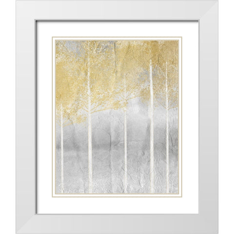Golden Trees 3 White Modern Wood Framed Art Print with Double Matting by Kimberly, Allen