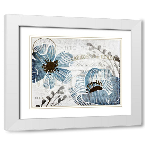 Soft Floral Blue 3 White Modern Wood Framed Art Print with Double Matting by Kimberly, Allen