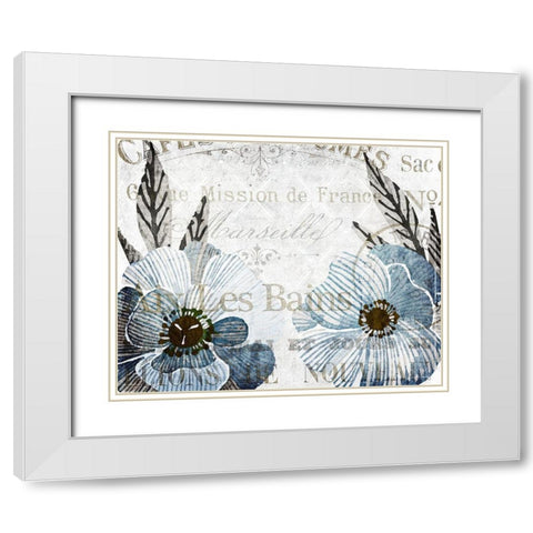 Soft Floral Blue 4 White Modern Wood Framed Art Print with Double Matting by Kimberly, Allen