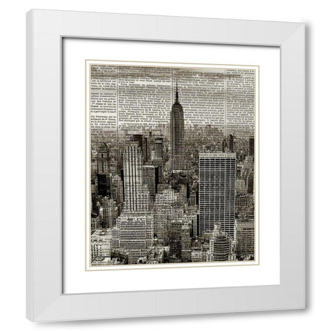 Newspaper City 1 White Modern Wood Framed Art Print with Double Matting by Kimberly, Allen