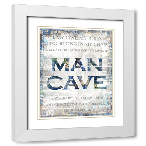 Man Cave Rules White Modern Wood Framed Art Print with Double Matting by Kimberly, Allen
