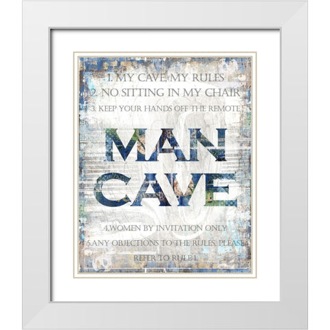 Man Cave Rules White Modern Wood Framed Art Print with Double Matting by Kimberly, Allen
