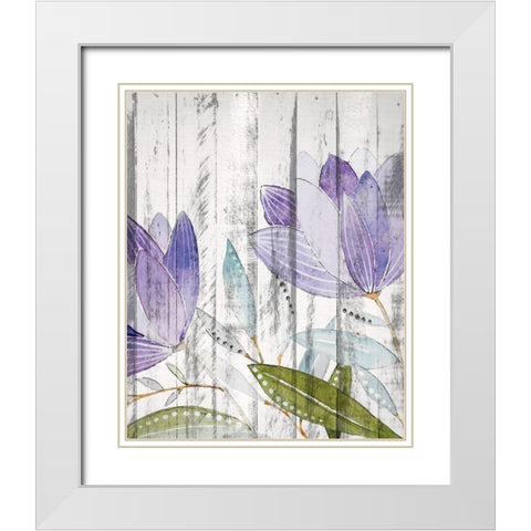 Purple Floral on Wood 1 White Modern Wood Framed Art Print with Double Matting by Kimberly, Allen