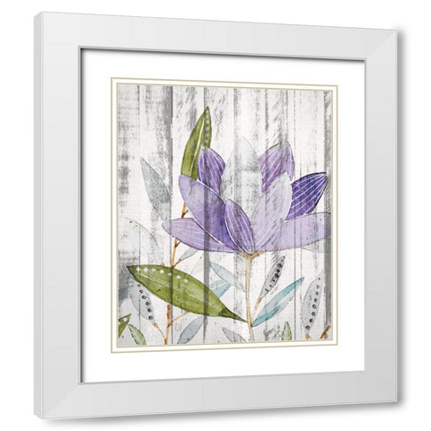 Purple Floral on Wood 2 White Modern Wood Framed Art Print with Double Matting by Kimberly, Allen