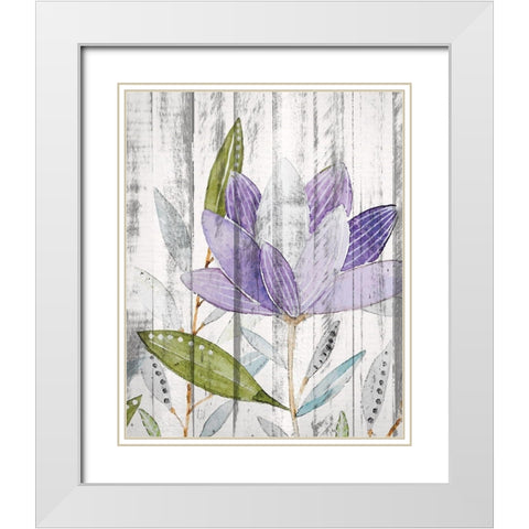 Purple Floral on Wood 2 White Modern Wood Framed Art Print with Double Matting by Kimberly, Allen