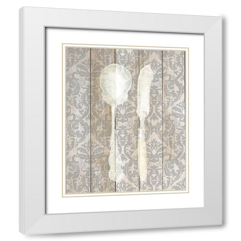 Antique Cutlery 2 White Modern Wood Framed Art Print with Double Matting by Allen, Kimberly
