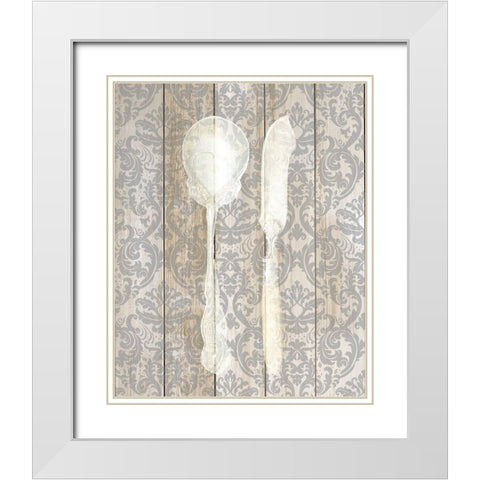 Antique Cutlery 2 White Modern Wood Framed Art Print with Double Matting by Allen, Kimberly