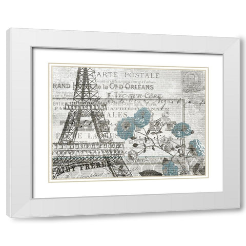 Paris Blue 1 White Modern Wood Framed Art Print with Double Matting by Kimberly, Allen