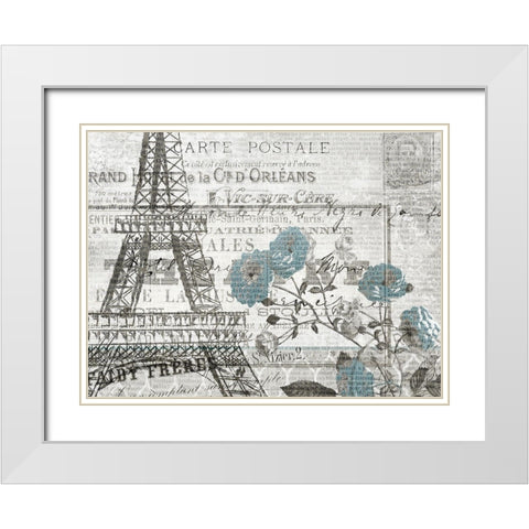 Paris Blue 1 White Modern Wood Framed Art Print with Double Matting by Kimberly, Allen