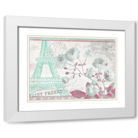 Mint and Pink Paris White Modern Wood Framed Art Print with Double Matting by Kimberly, Allen
