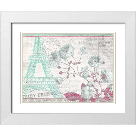 Mint and Pink Paris White Modern Wood Framed Art Print with Double Matting by Kimberly, Allen