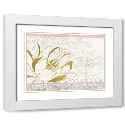Pink and Gold Bloom 2 White Modern Wood Framed Art Print with Double Matting by Kimberly, Allen