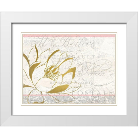 Pink and Gold Bloom 2 White Modern Wood Framed Art Print with Double Matting by Kimberly, Allen