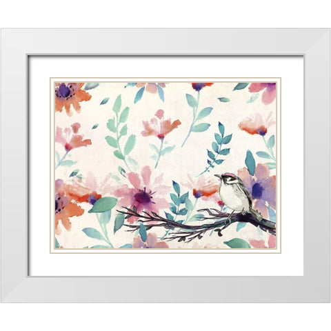 Spring Bird White Modern Wood Framed Art Print with Double Matting by Kimberly, Allen