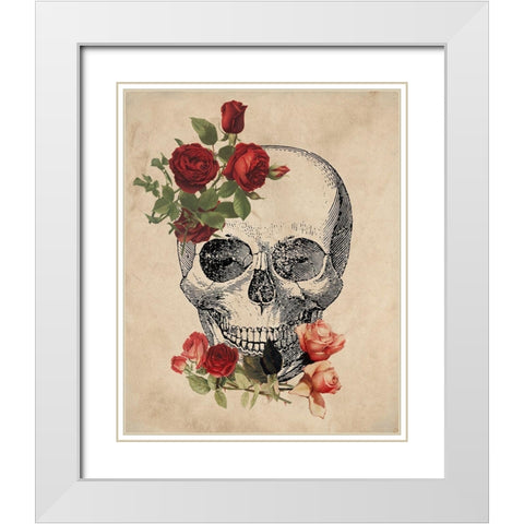 Skull Roses White Modern Wood Framed Art Print with Double Matting by Kimberly, Allen