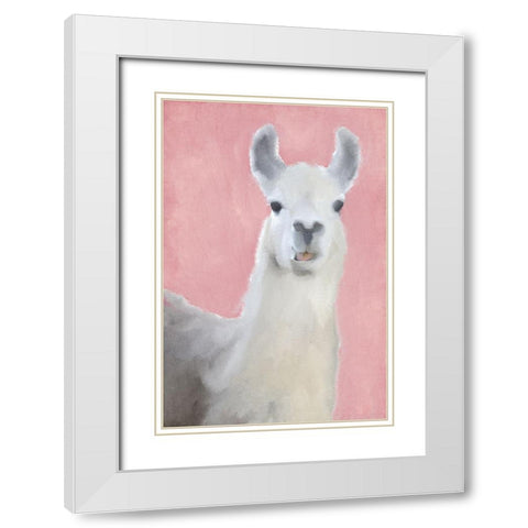 Llama on Pink White Modern Wood Framed Art Print with Double Matting by Kimberly, Allen
