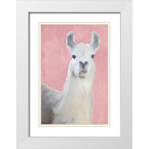 Llama on Pink White Modern Wood Framed Art Print with Double Matting by Kimberly, Allen