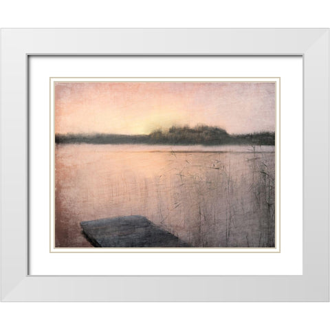 Pink Sunset at the Lake White Modern Wood Framed Art Print with Double Matting by Kimberly, Allen