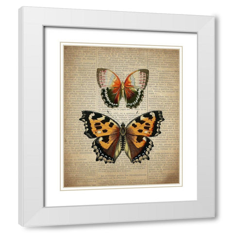 Newspaper Butterfly 3 White Modern Wood Framed Art Print with Double Matting by Allen, Kimberly