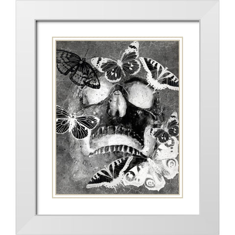 Flower Skull White White Modern Wood Framed Art Print with Double Matting by Kimberly, Allen