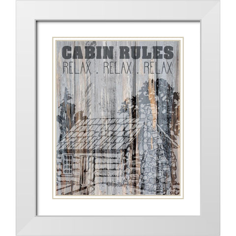 Cabin Rules 1 White Modern Wood Framed Art Print with Double Matting by Kimberly, Allen