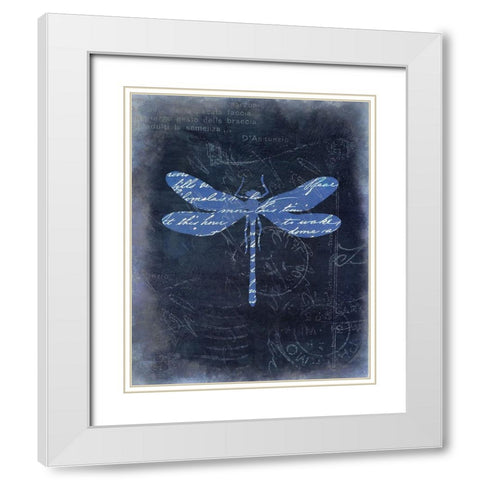 Dragonfly Blue 1 White Modern Wood Framed Art Print with Double Matting by Allen, Kimberly