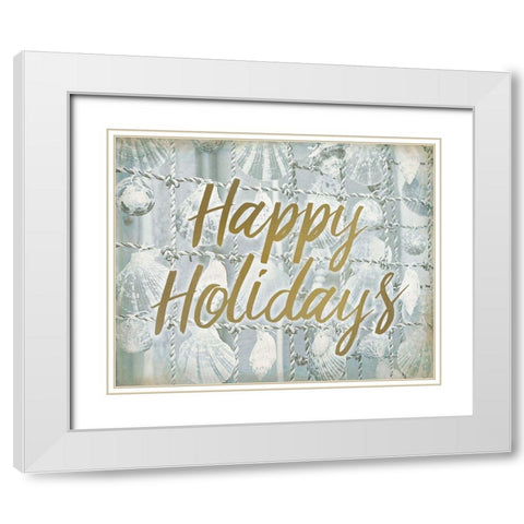 Happy Holidays Shells White Modern Wood Framed Art Print with Double Matting by Kimberly, Allen