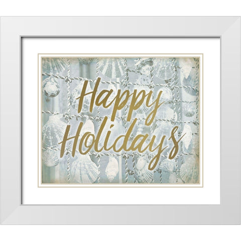 Happy Holidays Shells White Modern Wood Framed Art Print with Double Matting by Kimberly, Allen