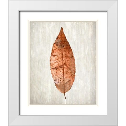 Copper Leaves 1 White Modern Wood Framed Art Print with Double Matting by Kimberly, Allen