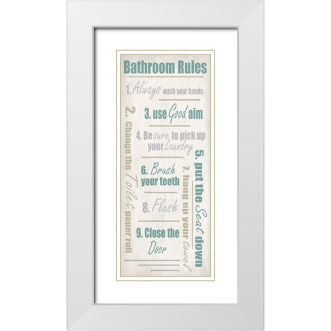 Bathroom Rules  White Modern Wood Framed Art Print with Double Matting by Allen, Kimberly