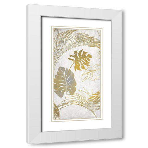 Golden Leaves Tropics 1 White Modern Wood Framed Art Print with Double Matting by Kimberly, Allen