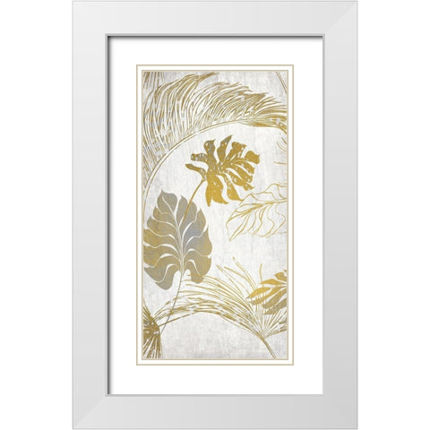Golden Leaves Tropics 1 White Modern Wood Framed Art Print with Double Matting by Kimberly, Allen