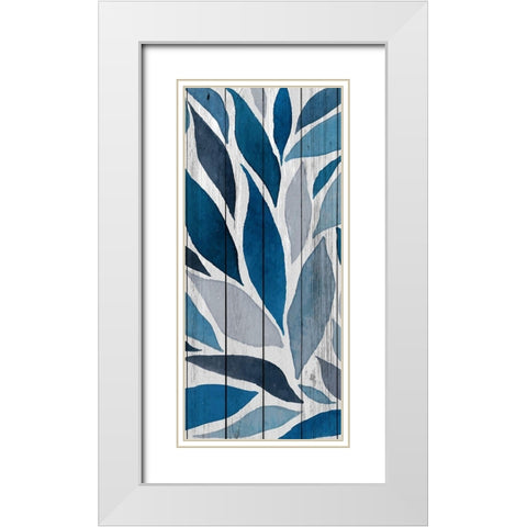 Indigo Leaves 1 White Modern Wood Framed Art Print with Double Matting by Allen, Kimberly