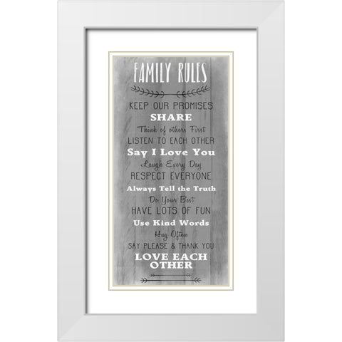 Family Rules v5 White Modern Wood Framed Art Print with Double Matting by Kimberly, Allen