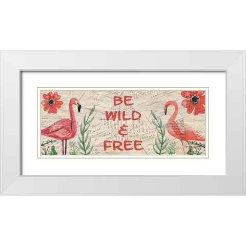 Postcard Flamingo Panel 2 White Modern Wood Framed Art Print with Double Matting by Kimberly, Allen