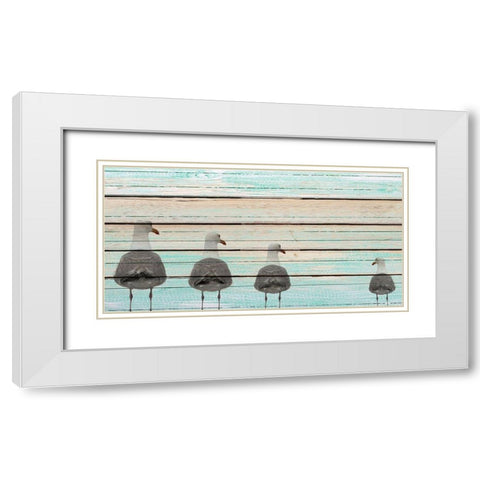 Seagulls White Modern Wood Framed Art Print with Double Matting by Allen, Kimberly