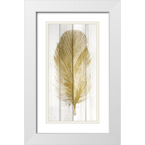 Feather of Gold 1 White Modern Wood Framed Art Print with Double Matting by Kimberly, Allen