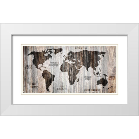 The World v1 White Modern Wood Framed Art Print with Double Matting by Kimberly, Allen