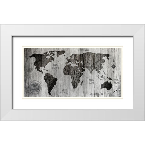 The World v3 White Modern Wood Framed Art Print with Double Matting by Kimberly, Allen