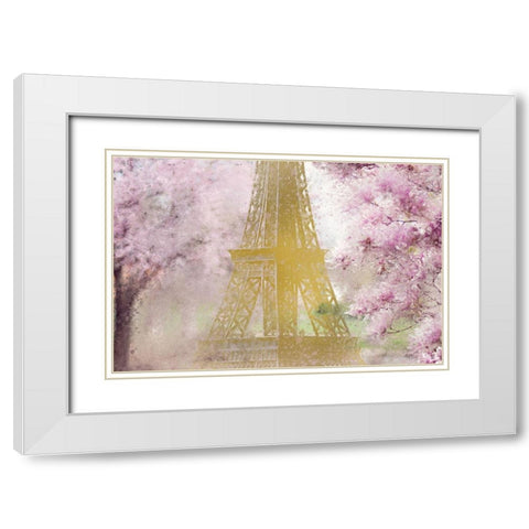 Pink Paris White Modern Wood Framed Art Print with Double Matting by Kimberly, Allen