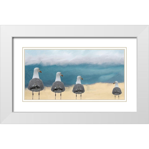Seagulls at the Beach White Modern Wood Framed Art Print with Double Matting by Kimberly, Allen