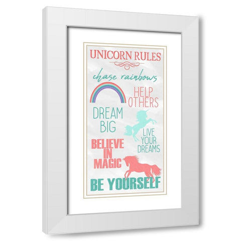 Unicorn Rules 1 White Modern Wood Framed Art Print with Double Matting by Kimberly, Allen