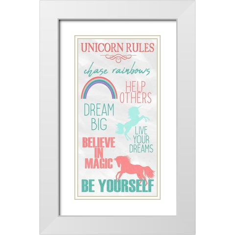 Unicorn Rules 1 White Modern Wood Framed Art Print with Double Matting by Kimberly, Allen