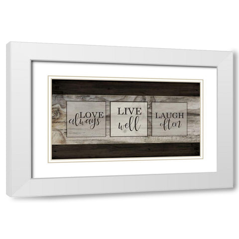 Love Live Laugh Plank White Modern Wood Framed Art Print with Double Matting by Kimberly, Allen