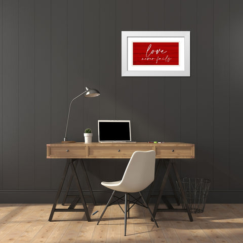 Love Never Fails White Modern Wood Framed Art Print with Double Matting by Allen, Kimberly
